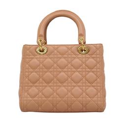 Christian Dior Handbag Cannage Lady Leather Pink Beige Champagne Women's