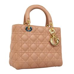 Christian Dior Handbag Cannage Lady Leather Pink Beige Champagne Women's