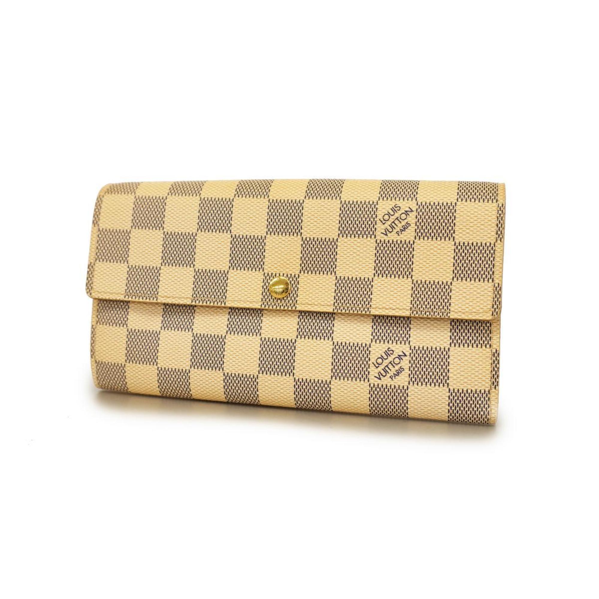 Louis Vuitton Long Wallet Damier Azur Portefeuille Sarah N61735 White Ladies