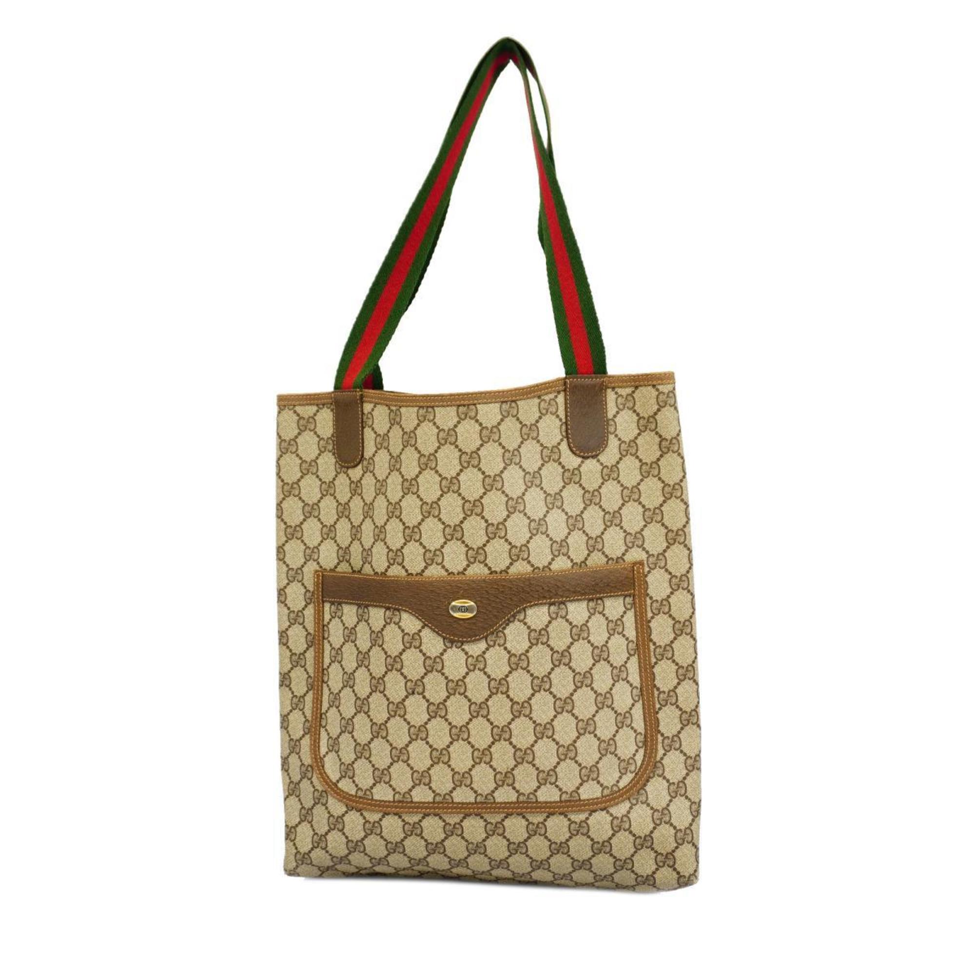 Gucci Tote Bag GG Supreme Sherry Line 40 02 003 Leather Brown Beige Women's