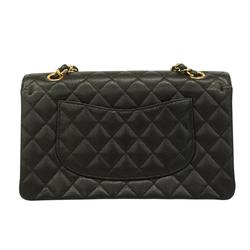 Chanel Shoulder Bag Matelasse W Flap Chain Caviar Skin Black Champagne Women's