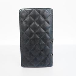 Chanel Long Wallet Cambon Lambskin Patent Leather Black Women's