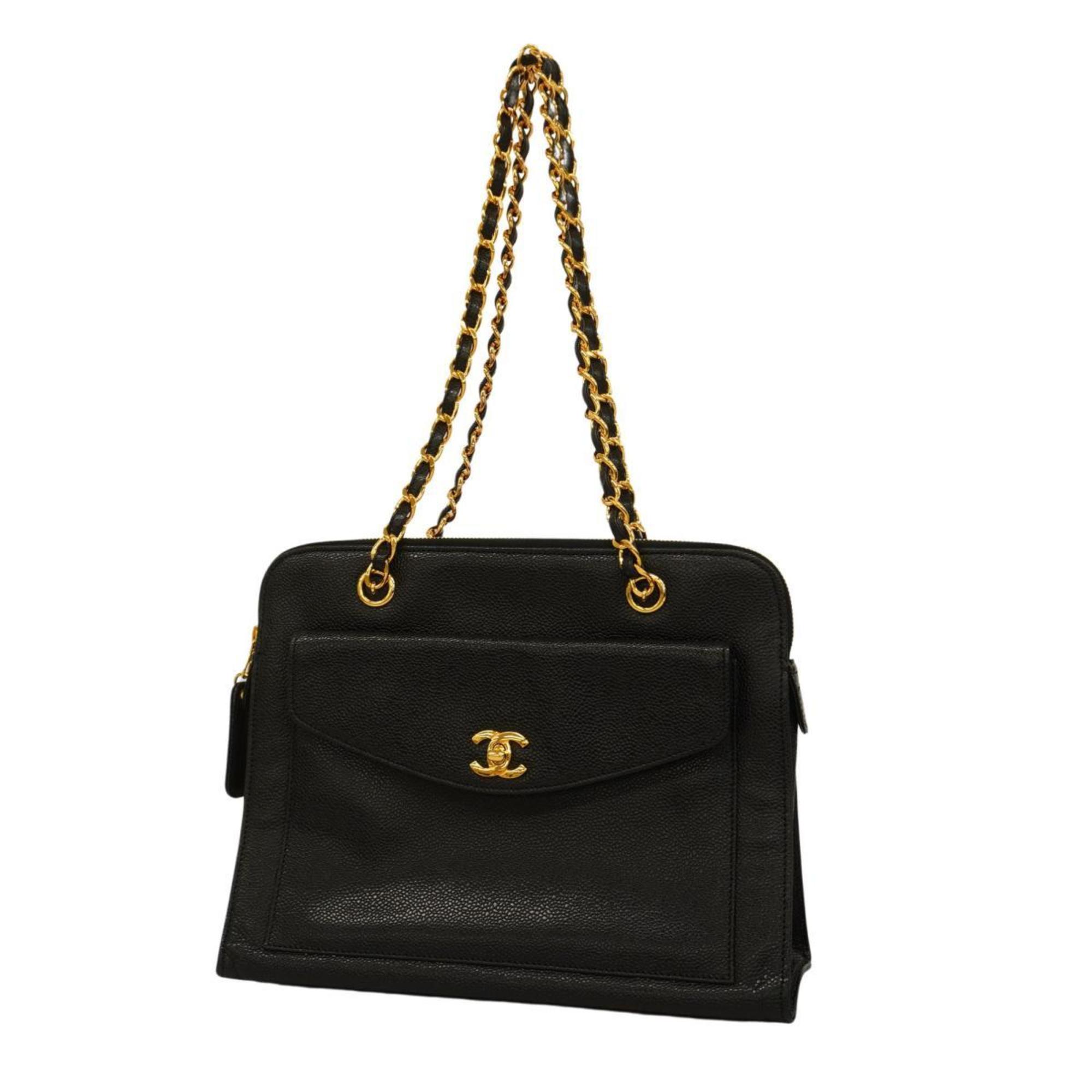 Chanel Shoulder Bag Chain Caviar Skin Black Women's