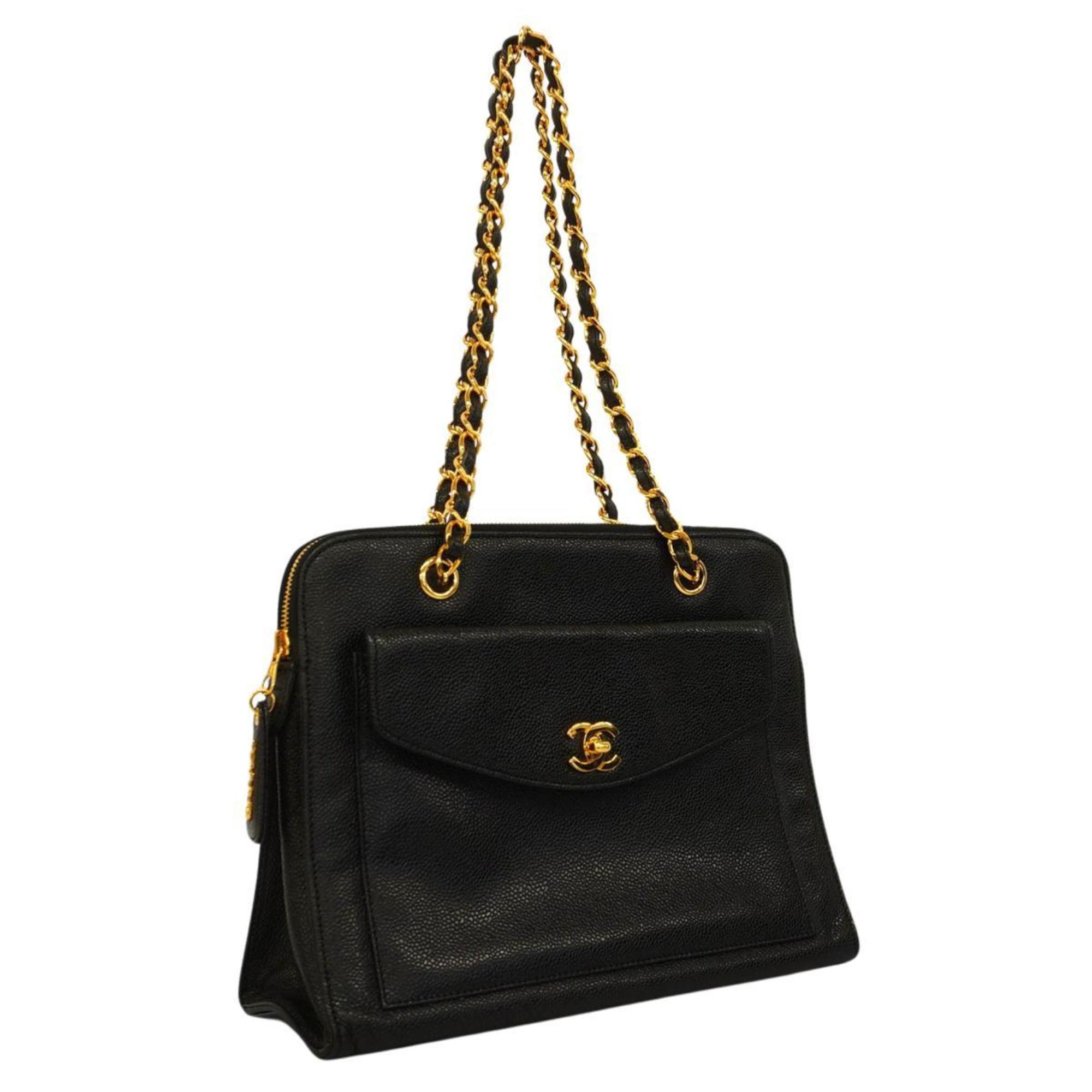 Chanel Shoulder Bag Chain Caviar Skin Black Women's