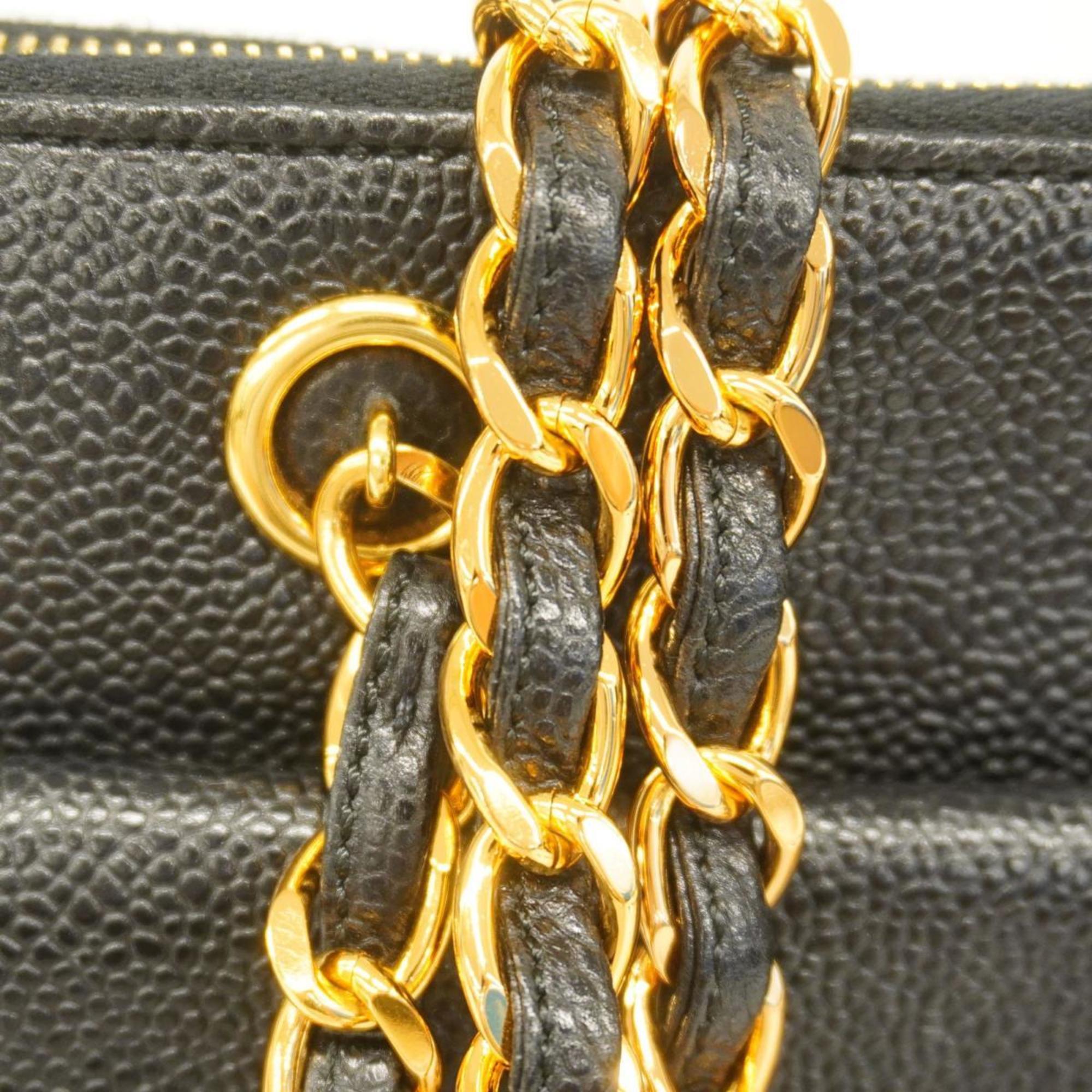 Chanel Shoulder Bag Chain Caviar Skin Black Women's