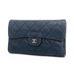 Chanel Tri-fold Long Wallet Matelasse Lambskin Black Women's