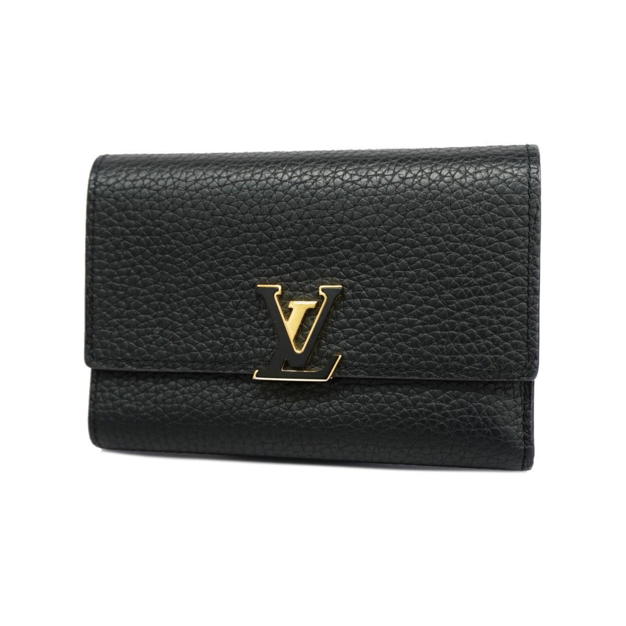 Louis Vuitton Tri-fold Wallet Taurillon Portefeuille Capucines M62157 Noir Hot Pink Women's