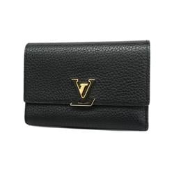 Louis Vuitton Tri-fold Wallet Taurillon Portefeuille Capucines M62157 Noir Hot Pink Women's