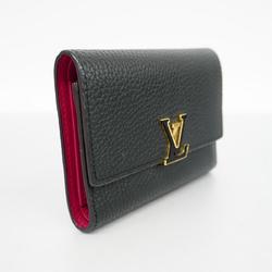 Louis Vuitton Tri-fold Wallet Taurillon Portefeuille Capucines M62157 Noir Hot Pink Women's