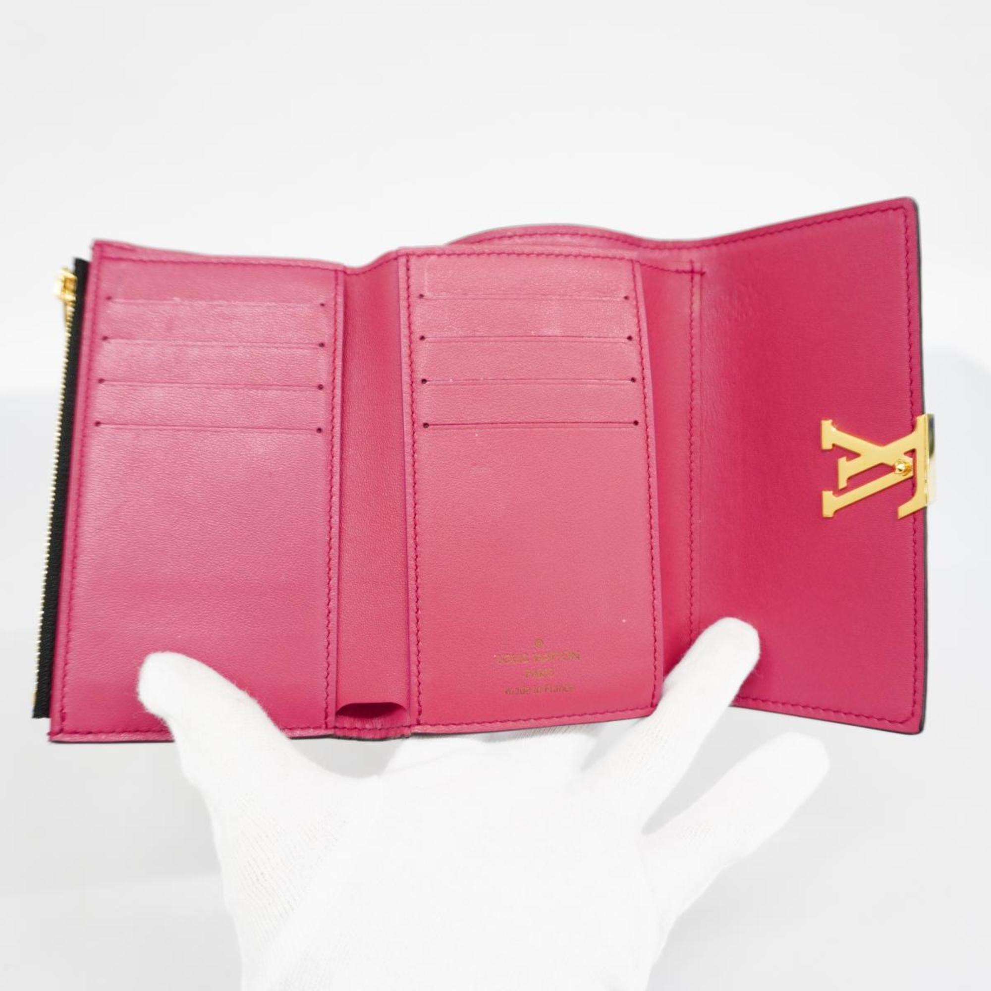 Louis Vuitton Tri-fold Wallet Taurillon Portefeuille Capucines M62157 Noir Hot Pink Women's