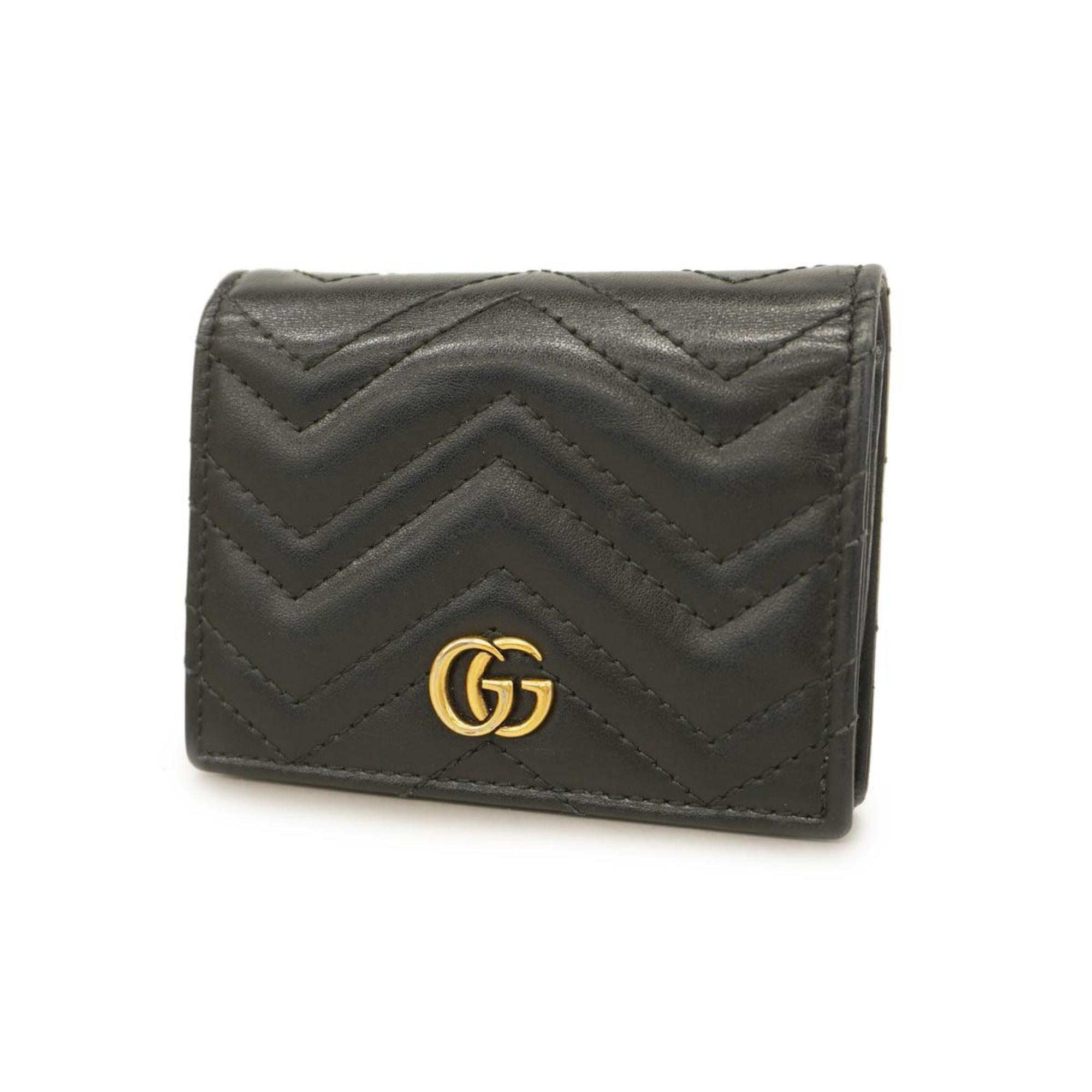 Gucci Wallet GG Marmont 466492 493075 Leather Black Women's