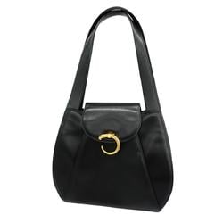 Cartier Shoulder Bag Panther Leather Black Women's