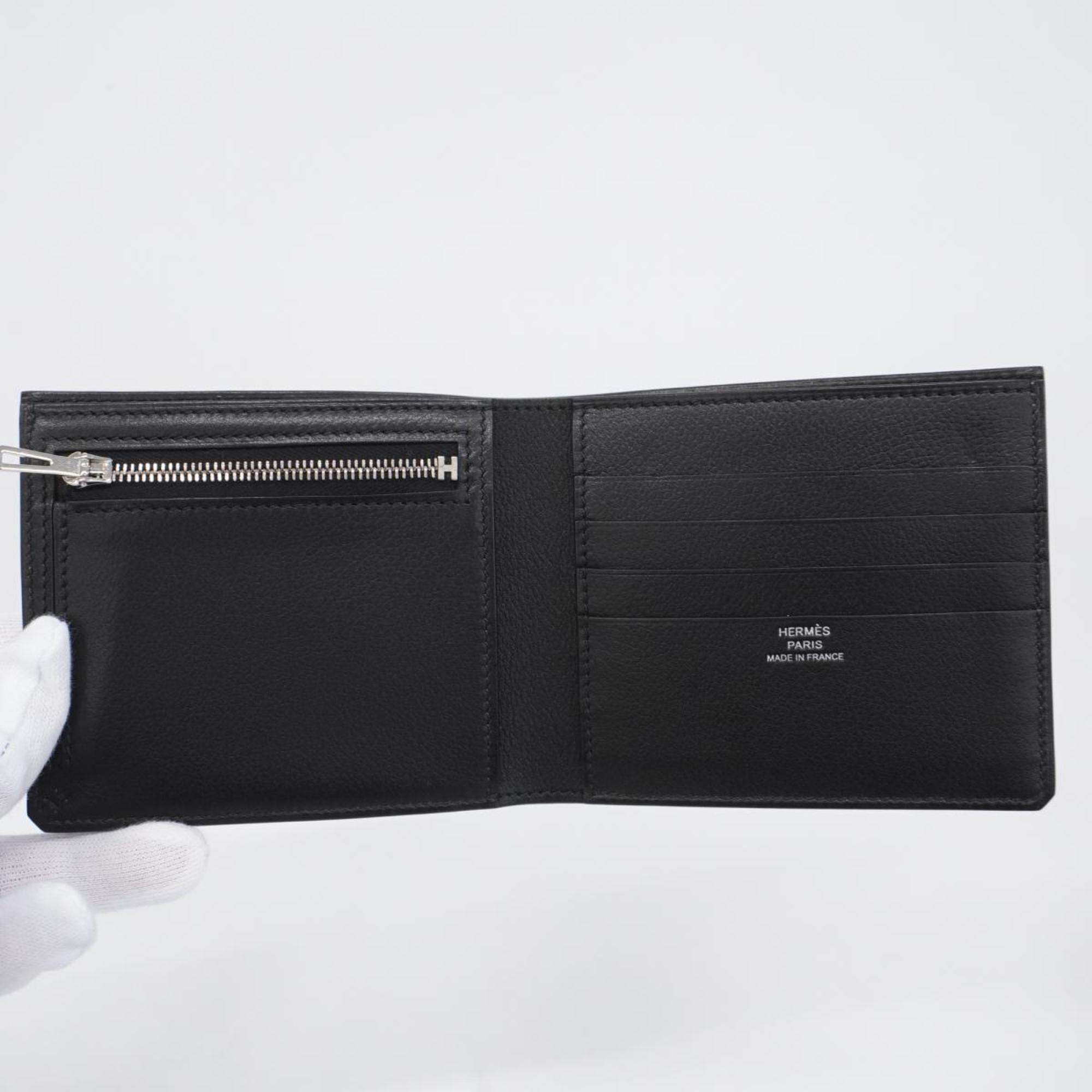 Hermes Wallet H Series Compact W Engraved Evercolor Black Men's