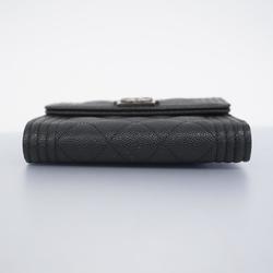 Chanel Tri-fold Wallet Boy Caviar Skin Black Women's