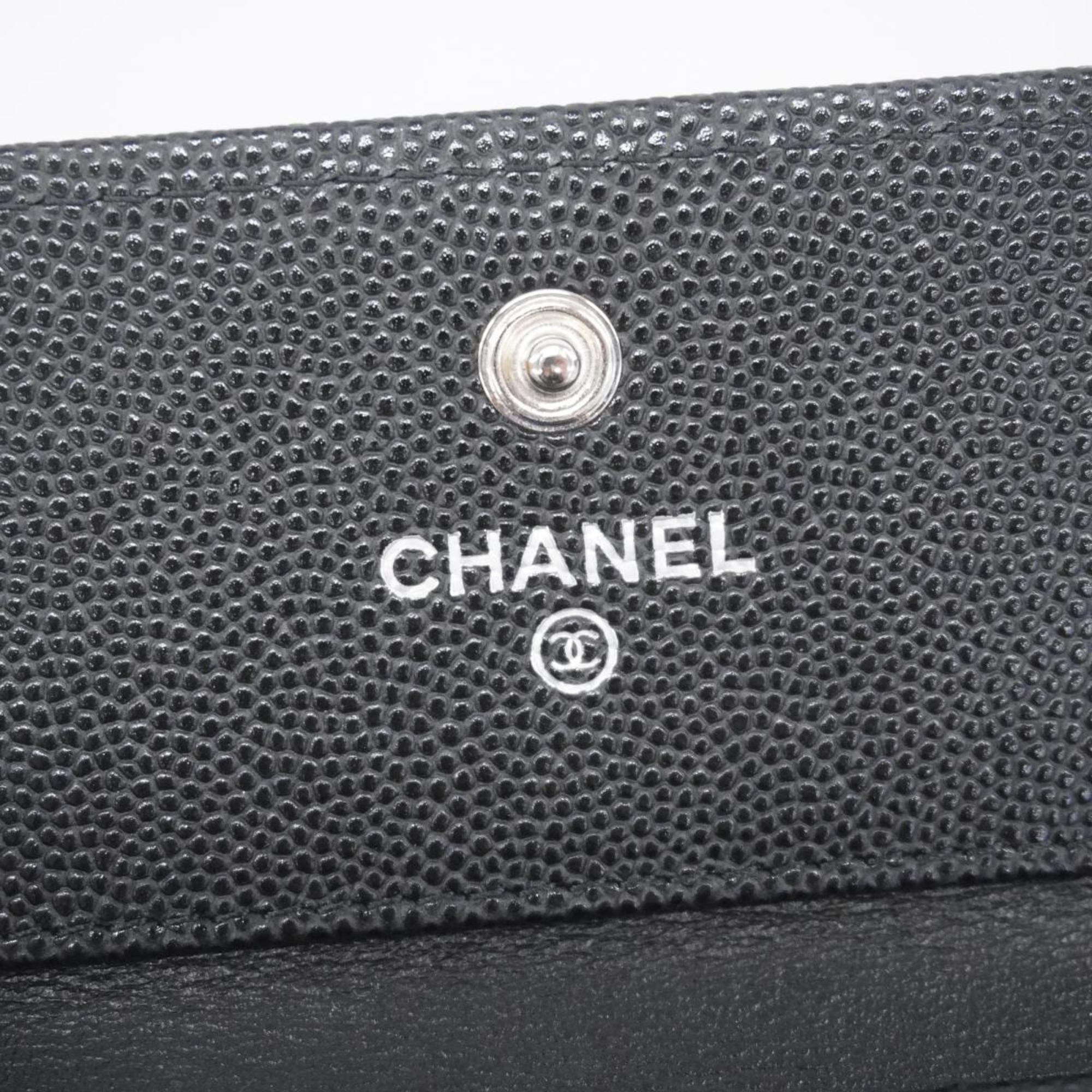 Chanel Tri-fold Wallet Boy Caviar Skin Black Women's