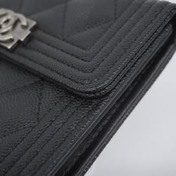 Chanel Tri-fold Wallet Boy Caviar Skin Black Women's