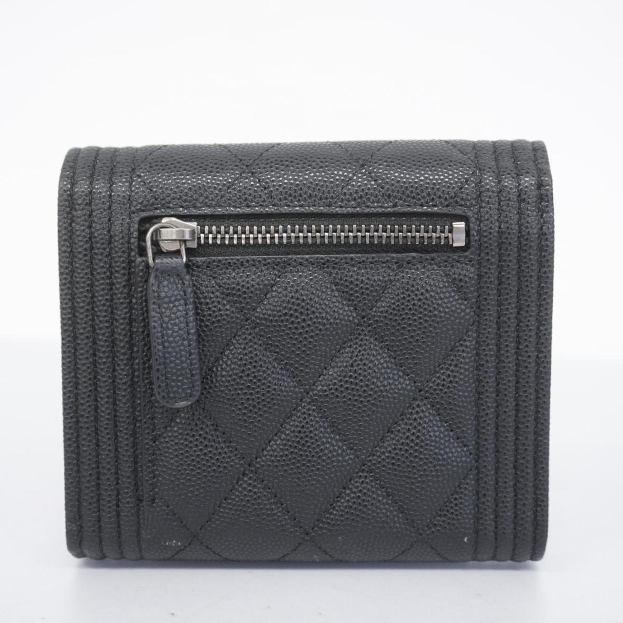 Chanel Tri-fold Wallet Boy Caviar Skin Black Women's