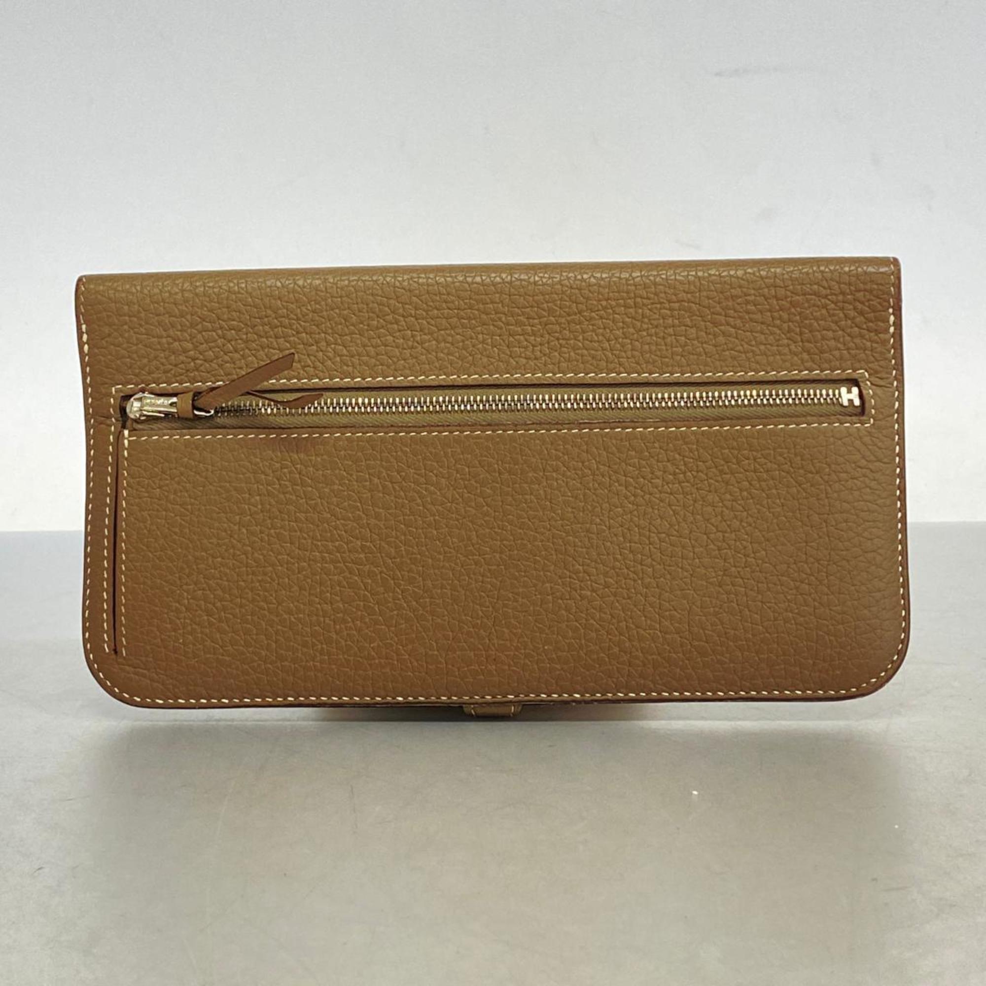 Hermes Long Wallet Dogon D Stamp Taurillon Clemence Etoupe Men's Women's