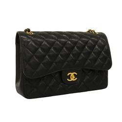 Chanel Shoulder Bag Matelasse W Flap Chain Caviar Skin Black Women's