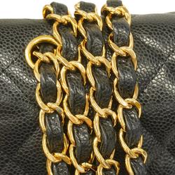 Chanel Shoulder Bag Matelasse W Flap Chain Caviar Skin Black Women's