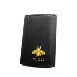 Gucci Key Case Animalier 523683 Leather Black Men's