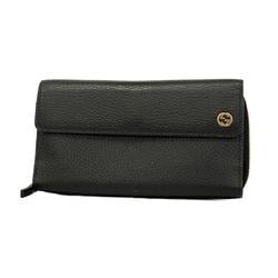 Gucci Long Wallet Interlocking G 449397 Leather Black Champagne Men's Women's