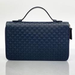 Gucci Long Wallet Micro Guccissima 449246 Leather Navy Men's Women's