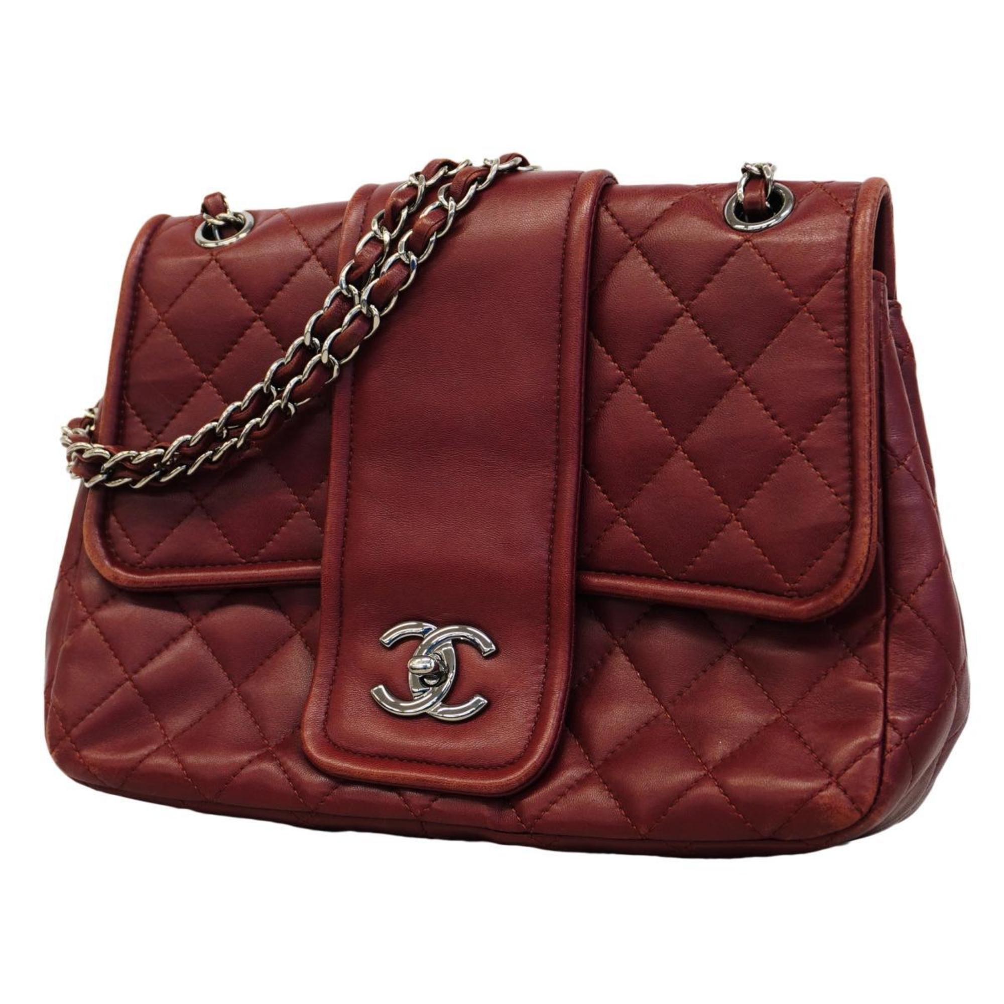 Chanel Shoulder Bag Matelasse W Chain Lambskin Bordeaux Women's