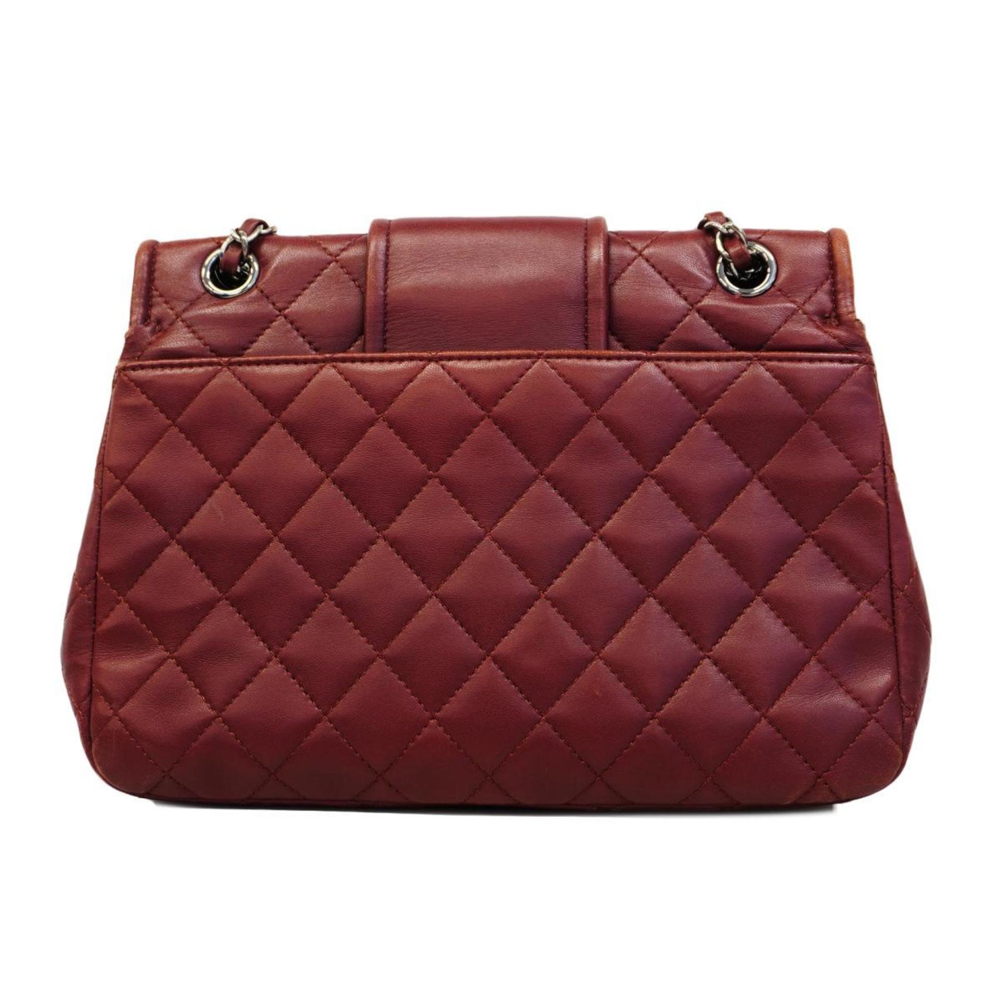 Chanel Shoulder Bag Matelasse W Chain Lambskin Bordeaux Women's