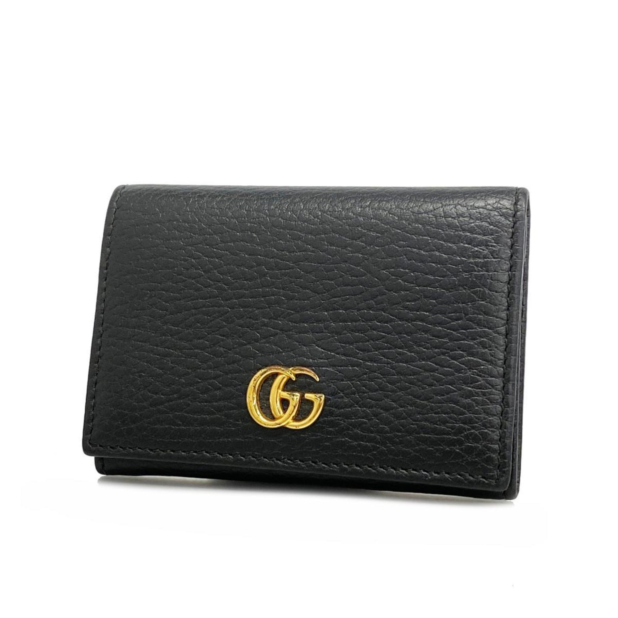 Gucci Business Card Holder GG Marmont 474748 Leather Black Men's Women's