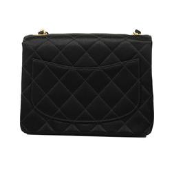 Chanel Shoulder Bag Matelasse Chain Satin Black Champagne Women's