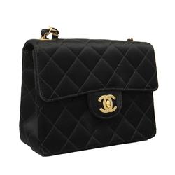 Chanel Shoulder Bag Matelasse Chain Satin Black Champagne Women's