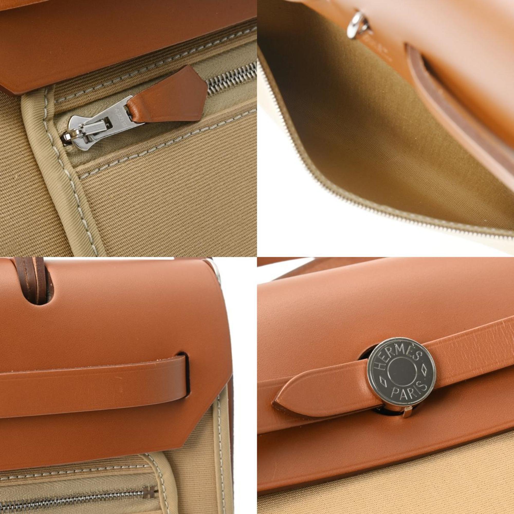 HERMES Hermes Airbag Zip 31 Beige/Gold C Stamp (around 2018) Women's Toile Officier/Vache Hunter Handbag