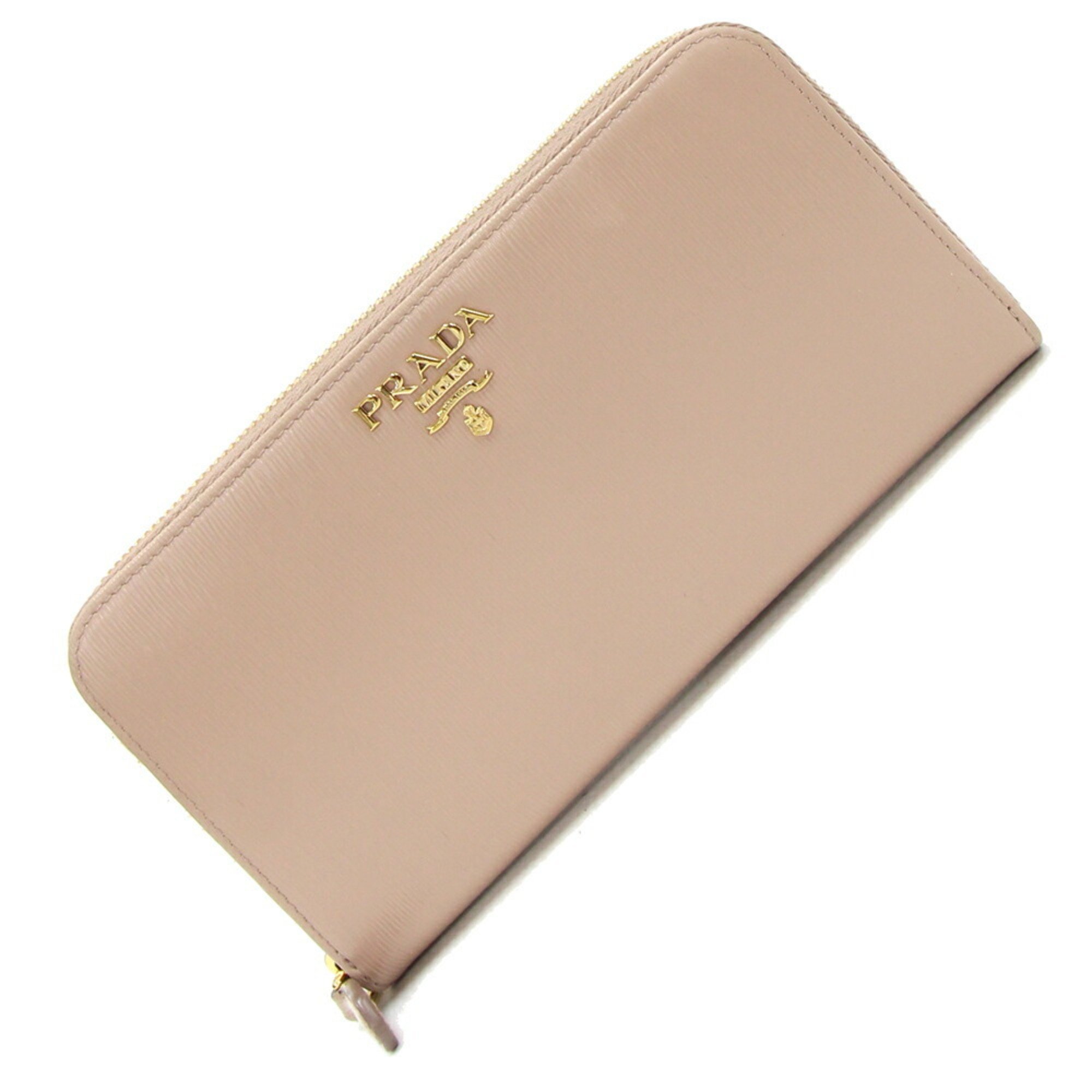 Prada Round Long Wallet 1ML506 Pink Beige Leather for Women PRADA