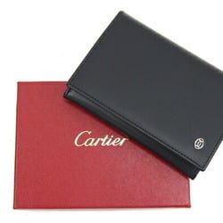 Cartier Business Card Holder Pasha de L3000132 Black Leather Case Men's