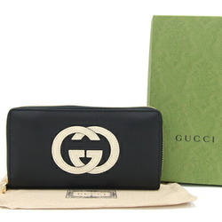 Gucci Round Long Wallet 658839 Black Ivory Leather GG Women Men GUCCI