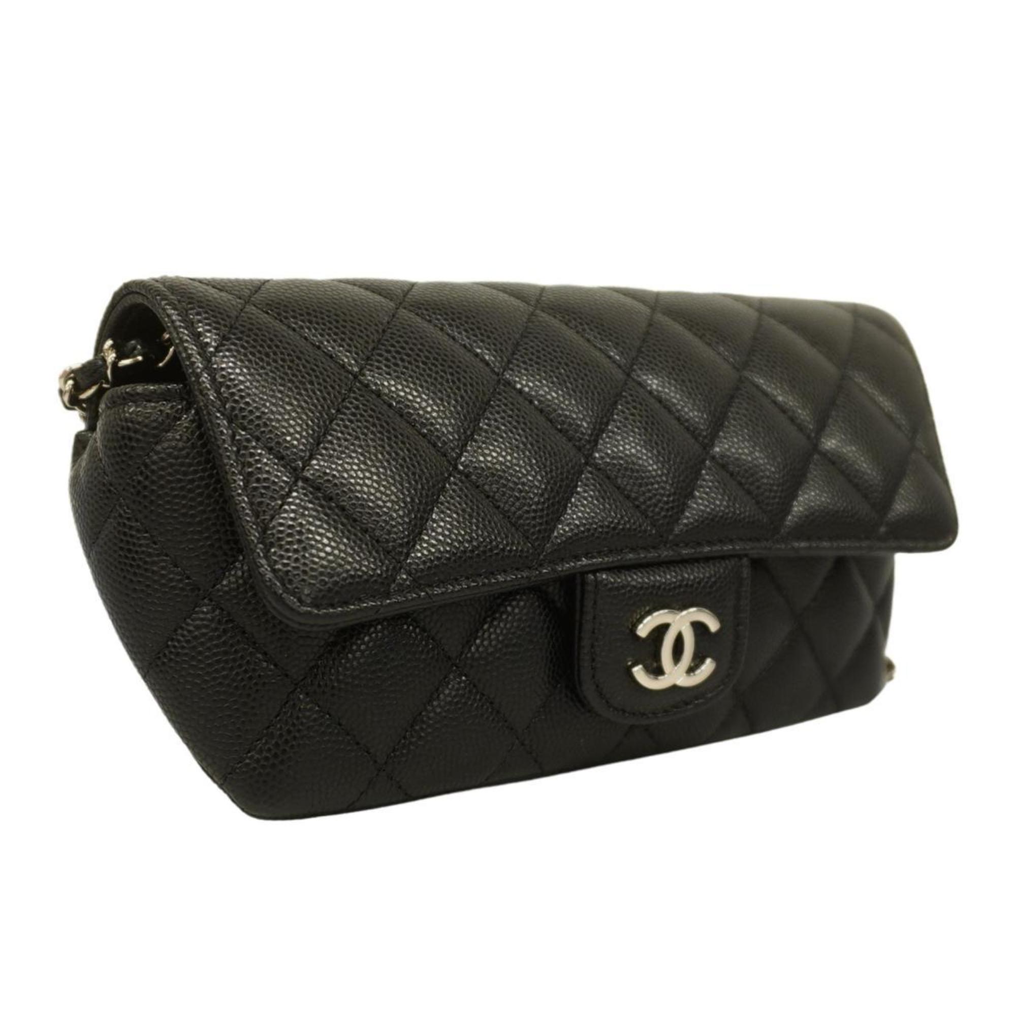 Chanel Shoulder Bag Matelasse Chain Caviar Skin Black Women's