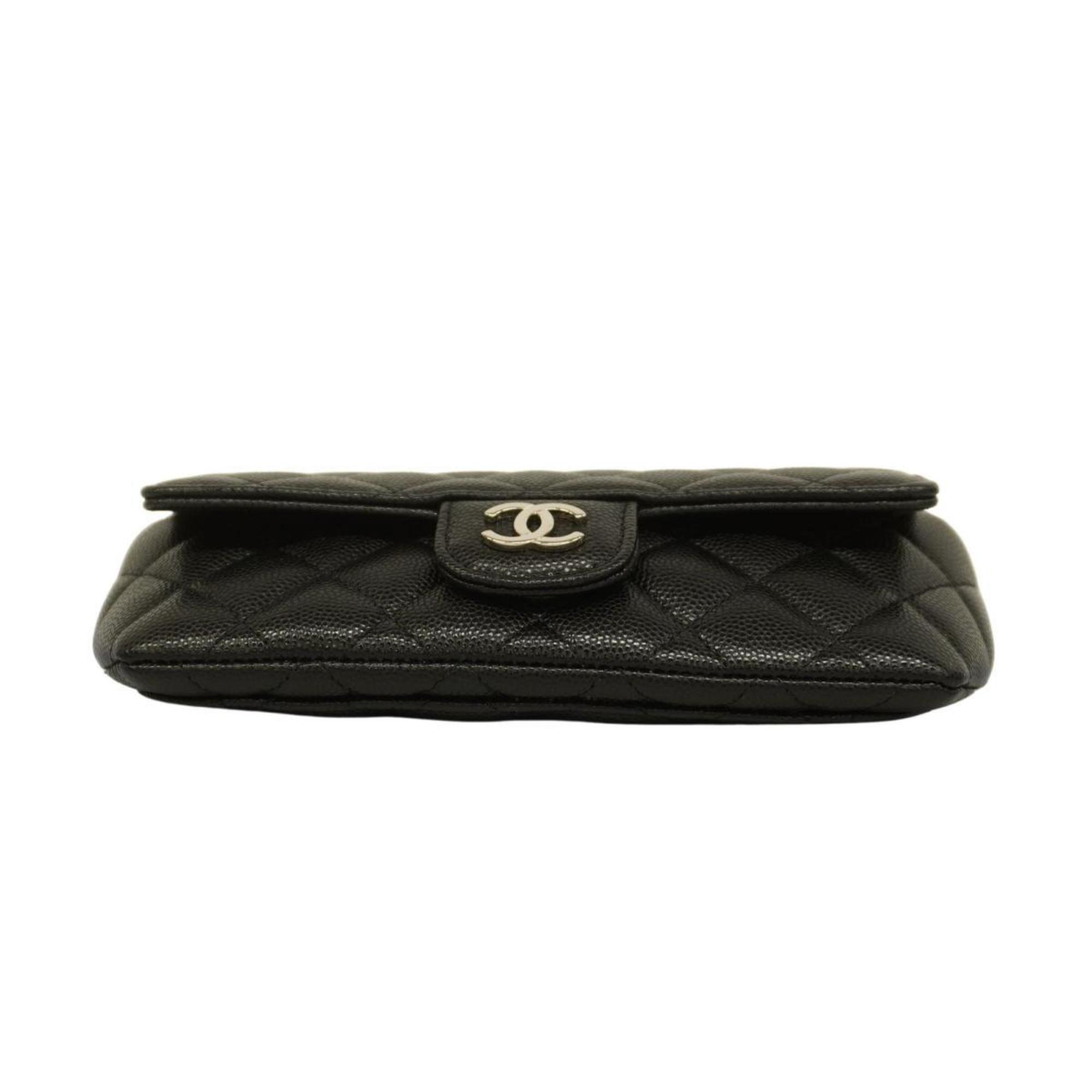 Chanel Shoulder Bag Matelasse Chain Caviar Skin Black Women's