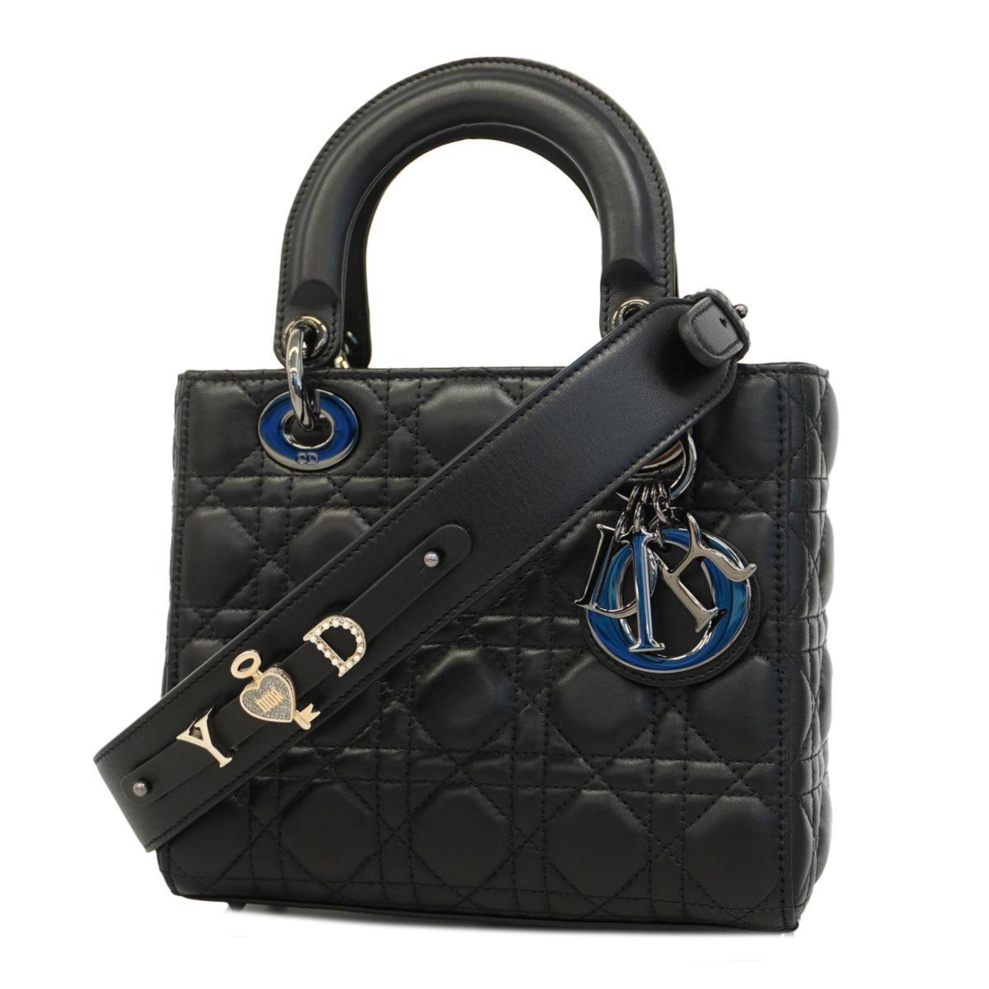 Christian Dior Handbag Cannage Lady Leather Black Women's