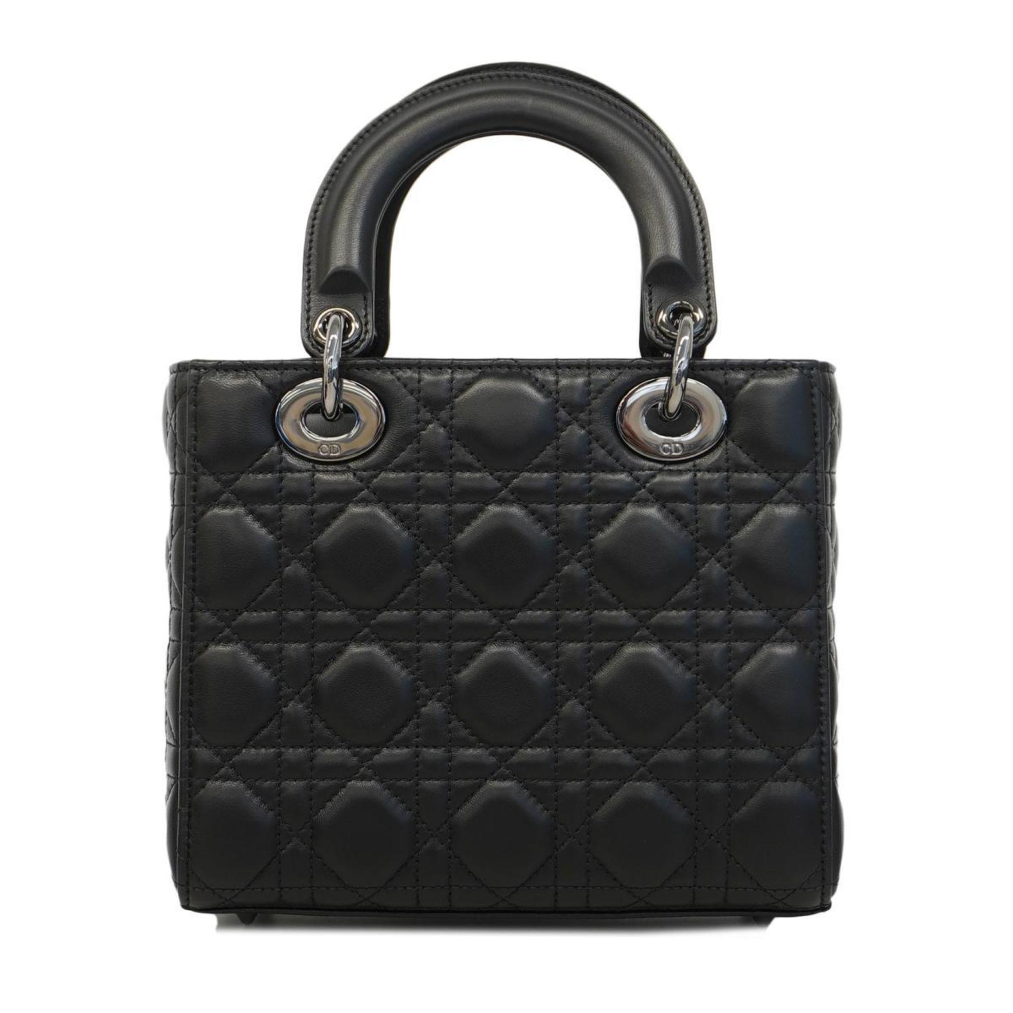 Christian Dior Handbag Cannage Lady Leather Black Women's