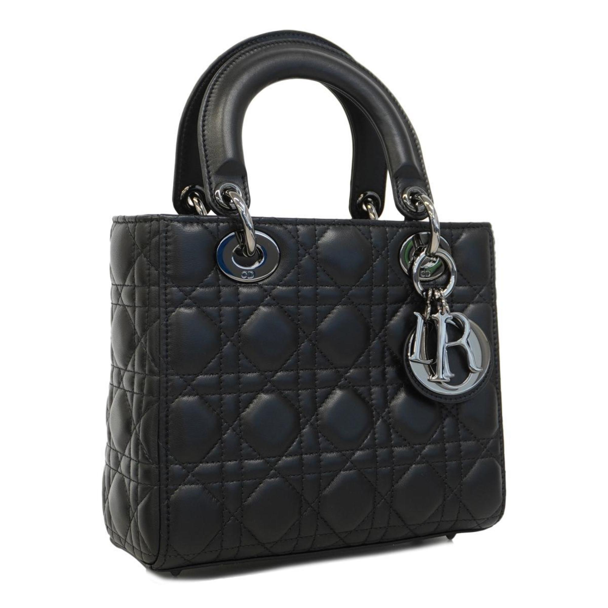 Christian Dior Handbag Cannage Lady Leather Black Women's