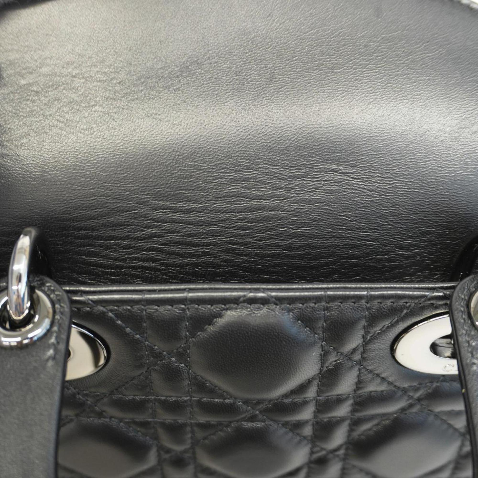 Christian Dior Handbag Cannage Lady Leather Black Women's