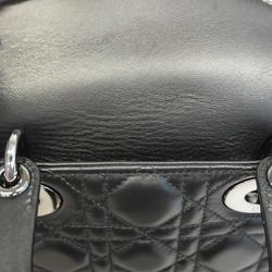 Christian Dior Handbag Cannage Lady Leather Black Women's