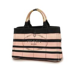 Prada Tote Bag Canapa Canvas Pink Black Women's