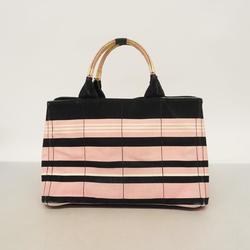 Prada Tote Bag Canapa Canvas Pink Black Women's