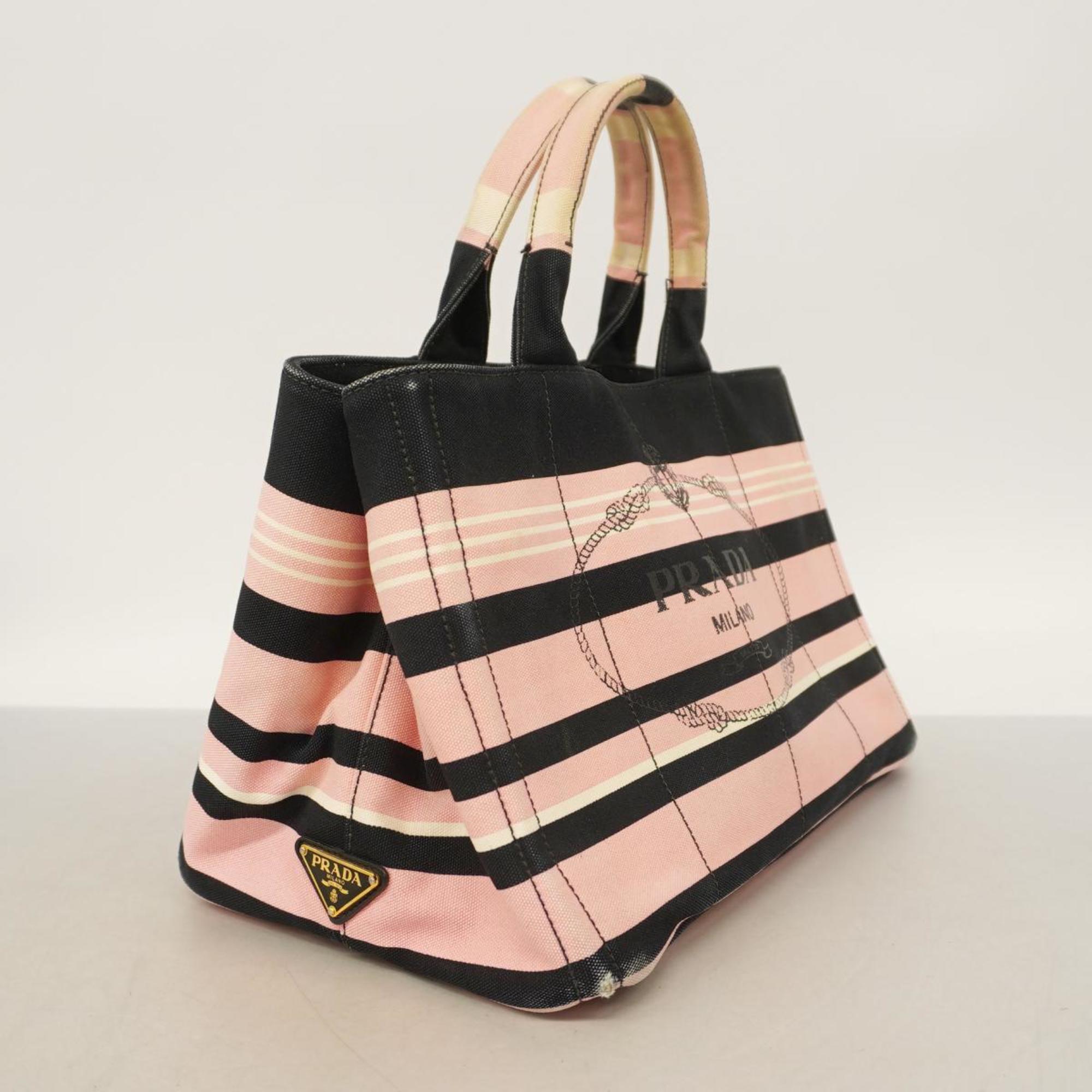 Prada Tote Bag Canapa Canvas Pink Black Women's