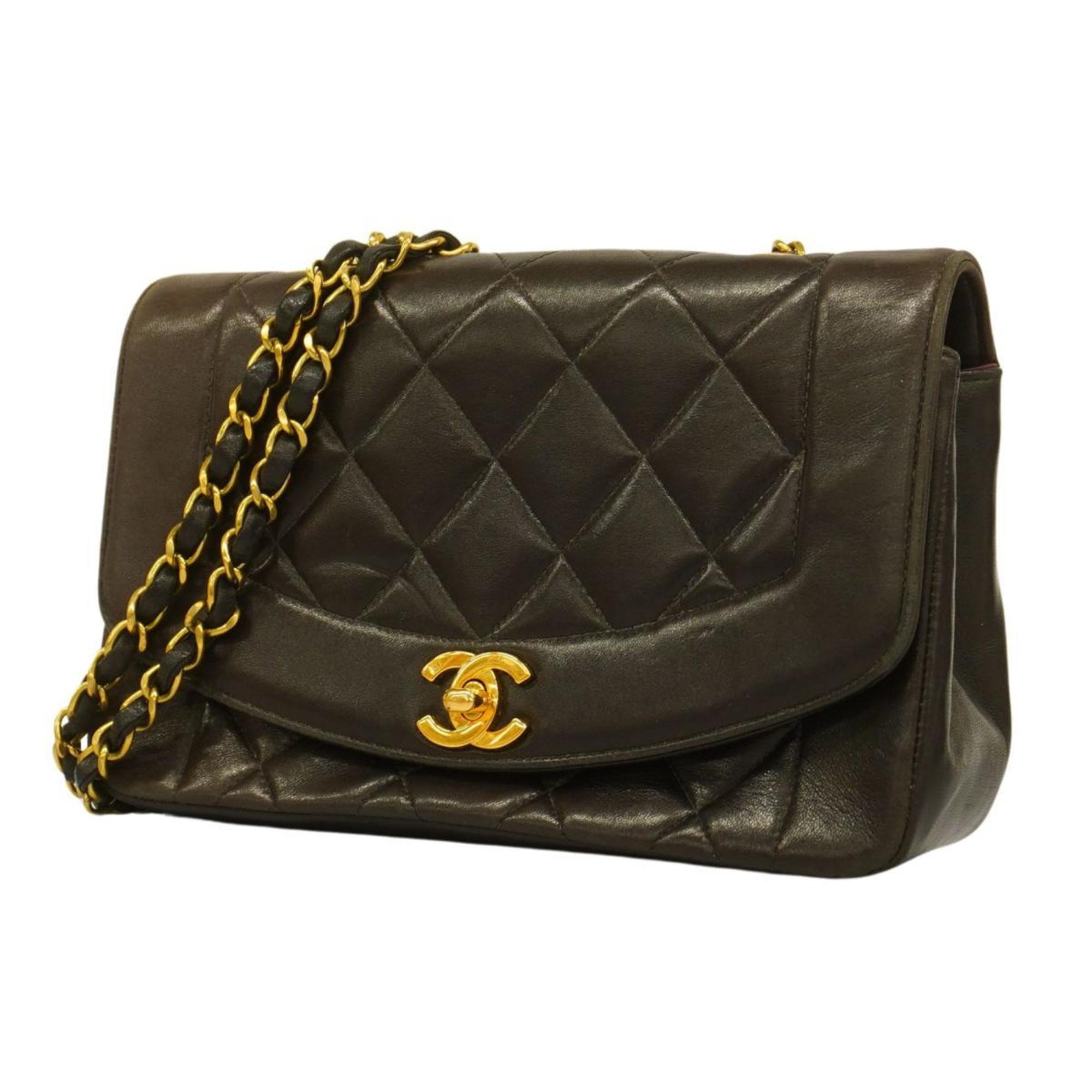 Chanel Shoulder Bag Matelasse Diana Chain Lambskin Black Women's