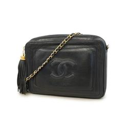 Chanel Shoulder Bag with Chain Lambskin Black Women's