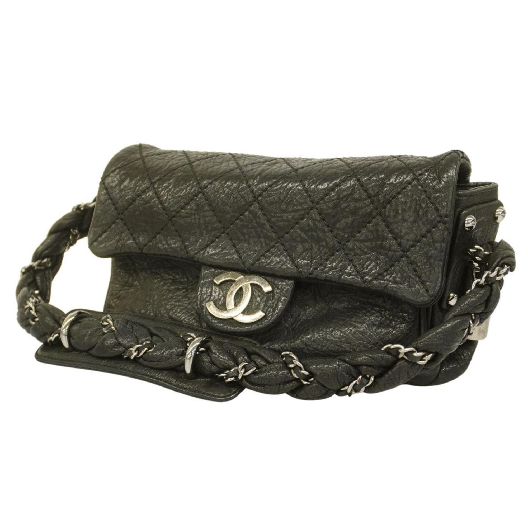 Chanel Shoulder Bag Matelasse Chain Leather Black Women's