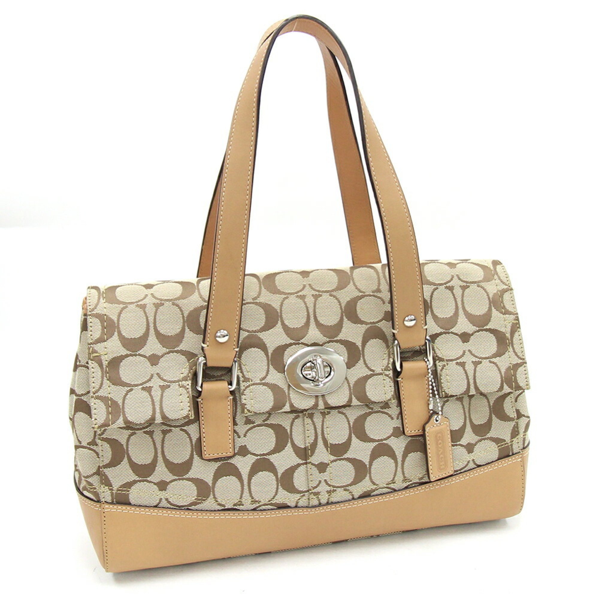 Coach Tote Bag Signature Satchel F13070 Beige Canvas Leather Women's COACH